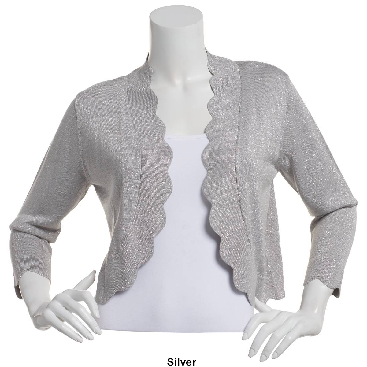 Womens Perceptions Lurex Scallop Edge Shrug