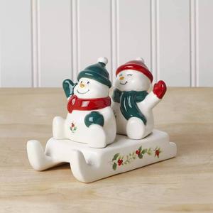 Pfaltzgraff(R) Winterberry Snowman Sled Salt & Pepper Shakers