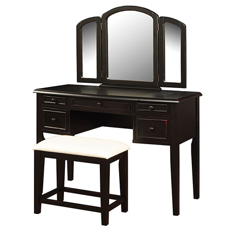 Linon Home Decor Antique Black Vanity Mirror & Bench