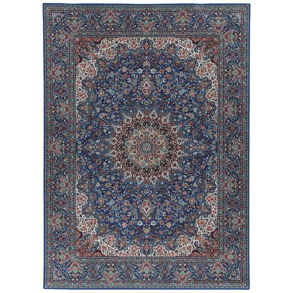 Linon Emerald Collection Blue Floral Rectangle Rug