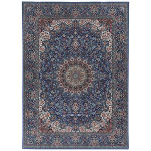 Linon Emerald Collection Blue Floral Rectangle Rug