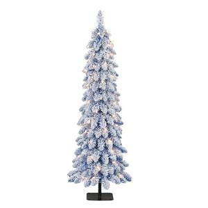 Puleo International 4ft. Pre-Lit Flocked Pine Pencil Tree