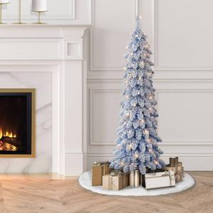 Puleo International 4ft. Pre-Lit Flocked Pine Pencil Tree alternate view