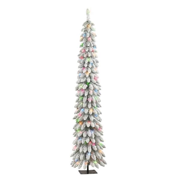 Puleo International 7ft. Pre-Lit Flocked Pencil Christmas Tree