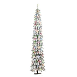 Puleo International 7ft. Pre-Lit Flocked Pencil Christmas Tree