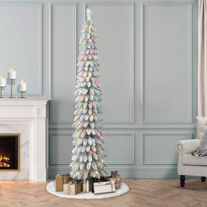 Puleo International 7ft. Pre-Lit Flocked Pencil Christmas Tree alternate view