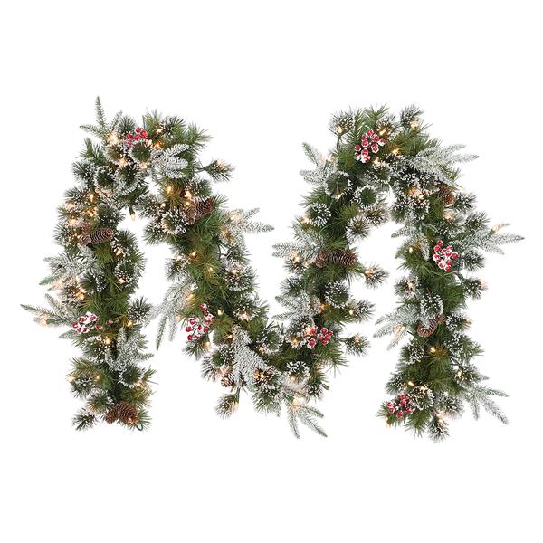 Puleo International Pre-Lit 9ft. Decorated Christmas Garland