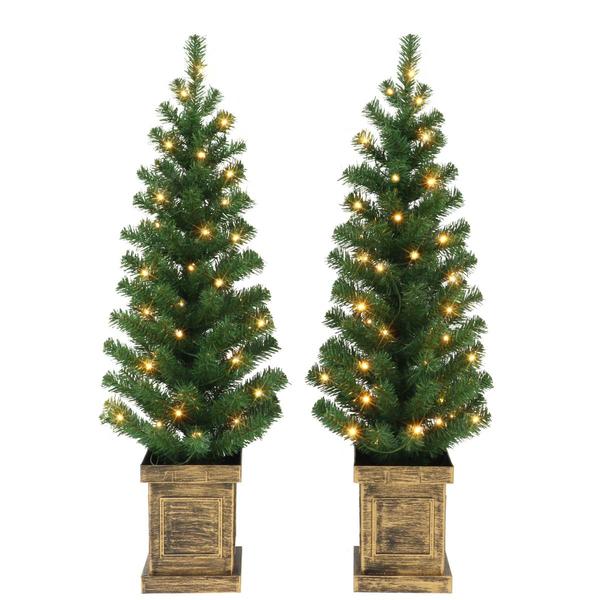 Puleo International 3.5ft. Battery Operated Set of 2 Potted Trees