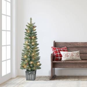 Puleo International 4ft. Pre-Lit Pine Christmas Trees - Set of 2 alternate view