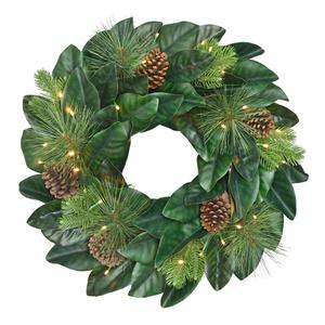 Puleo International 24in. Pre-Lit Magnolia Artificial Wreath