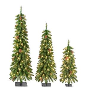 Puleo International Pre-Lit LED Christmas Alpine Trees - Set of 3