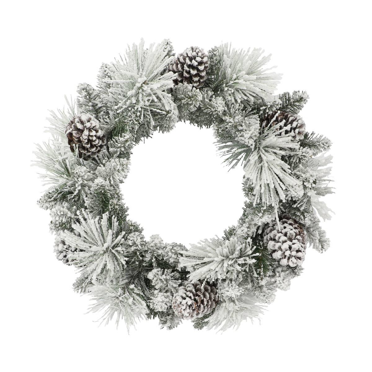 Puleo International 24in. Pre-Lit Flocked Berkshire Spruce Wreath