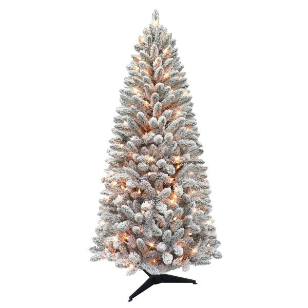 Puleo International 6ft. Pre-Lit Flocked Pine Christmas Tree