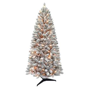 Puleo International 6ft. Pre-Lit Flocked Pine Christmas Tree