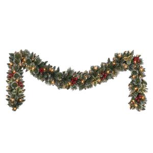 Puleo International 9ft. Pre-Lit Snowy Silverton Pine Garland