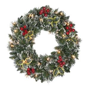 Puleo International 24in. Pre-Lit Snowy Silverton Pine Wreath