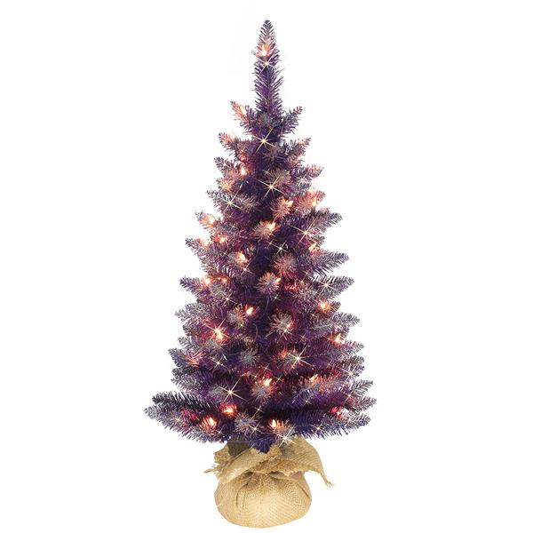 Puleo International 3ft. Pre-Lit Purple Artificial Christmas Tree