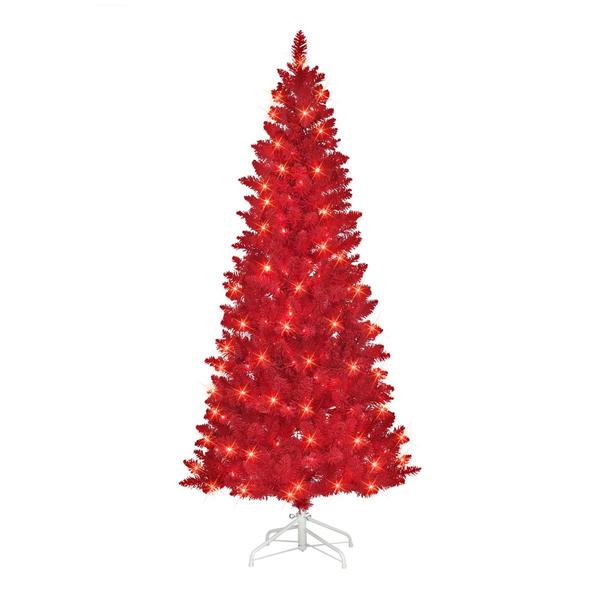 Puleo International 6.5ft. Pre-lit Flocked Fashion Red Tree