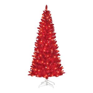 Puleo International 6.5ft. Pre-lit Flocked Fashion Red Tree