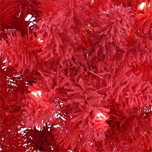 Puleo International 6.5ft. Pre-lit Flocked Fashion Red Tree alternate view