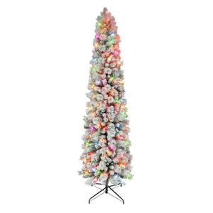 Puleo International 7.5ft. Pre-Lit Flocked Christmas Pine Tree