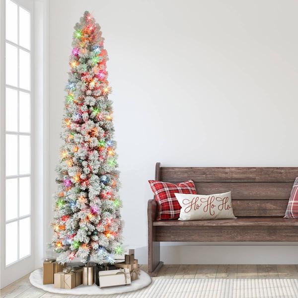 Puleo International 7.5ft. Pre-Lit Flocked Christmas Pine Tree alternate view
