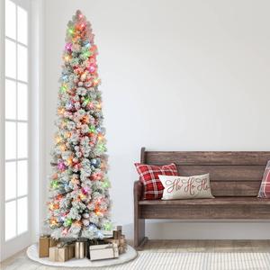 Puleo International 7.5ft. Pre-Lit Flocked Christmas Pine Tree alternate view