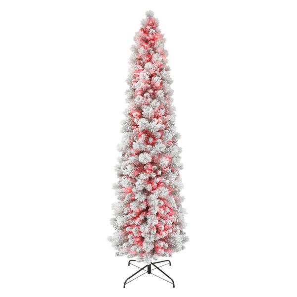 Puleo International 7.5ft. Red Pre-Lit Flocked Christmas Tree