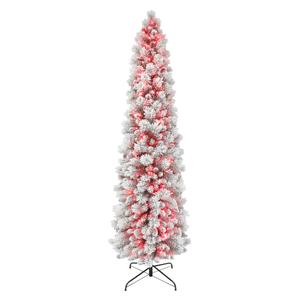 Puleo International 7.5ft. Red Pre-Lit Flocked Christmas Tree