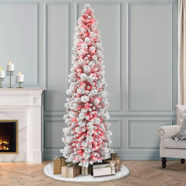 Puleo International 7.5ft. Red Pre-Lit Flocked Christmas Tree alternate view