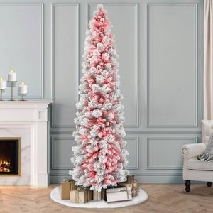 Puleo International 7.5ft. Red Pre-Lit Flocked Christmas Tree alternate view