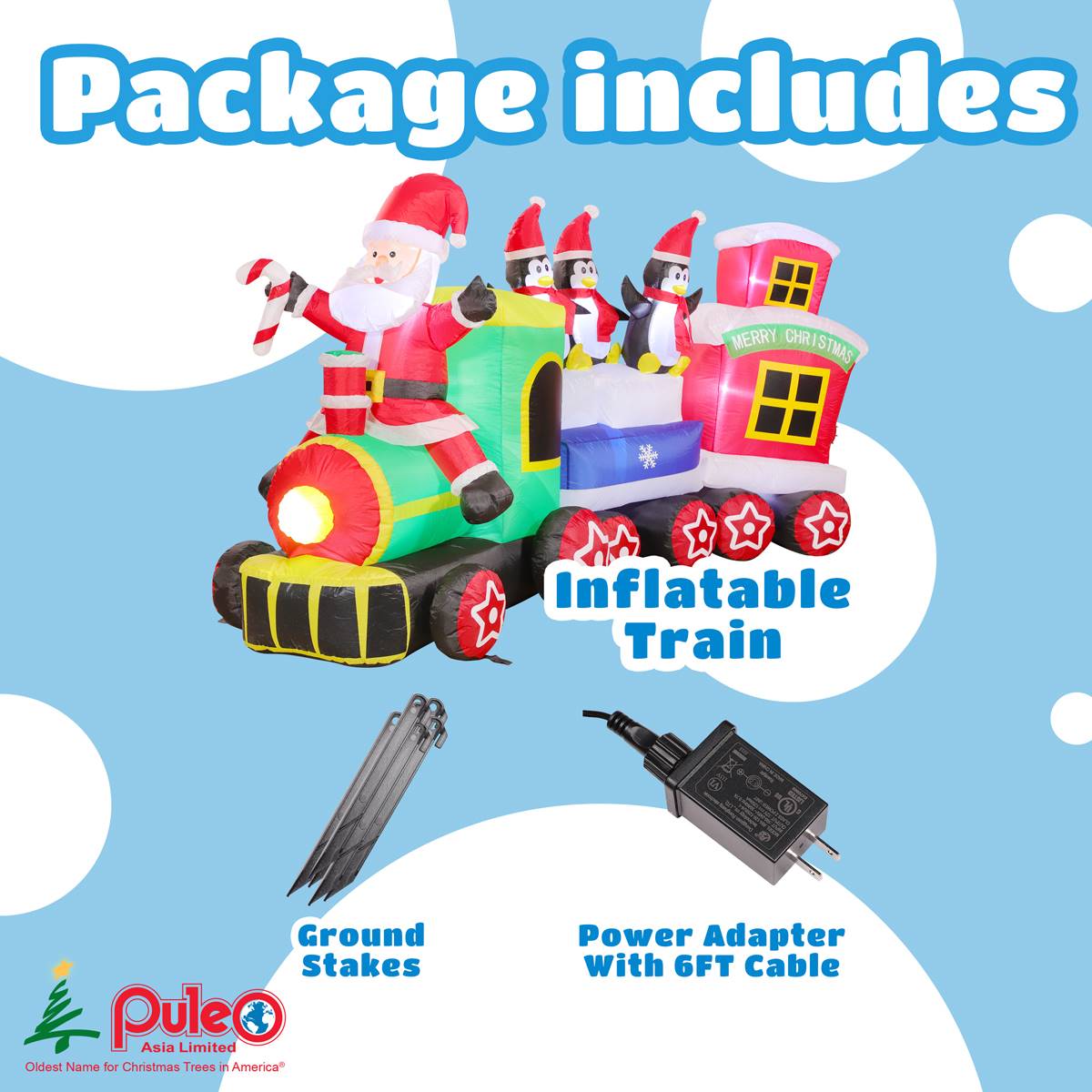 Puleo International 7ft. Lighted Blow-Up Inflatable Santa Train