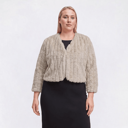 Plus Size Rabbit Rabbit Rabbit Long Sleeve Faux Fur Ribbed Shrug
