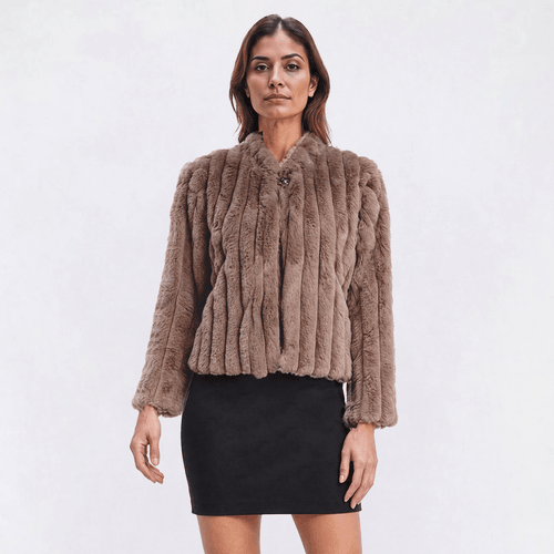 Womens Rabbit Rabbit Rabbit Long Sleeve Faux Fur Ribbed Shrug