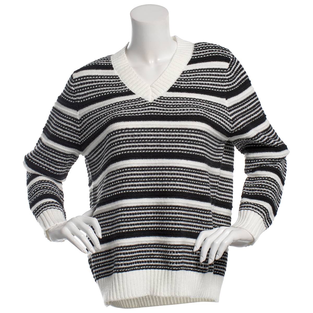 Petite Rafaella(R) Long Sleeve Textured V-Neck Sweater