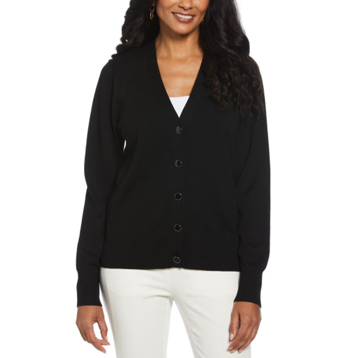 Womens Rafaella(R) Long Sleeve Solid V-Neck Cardigan