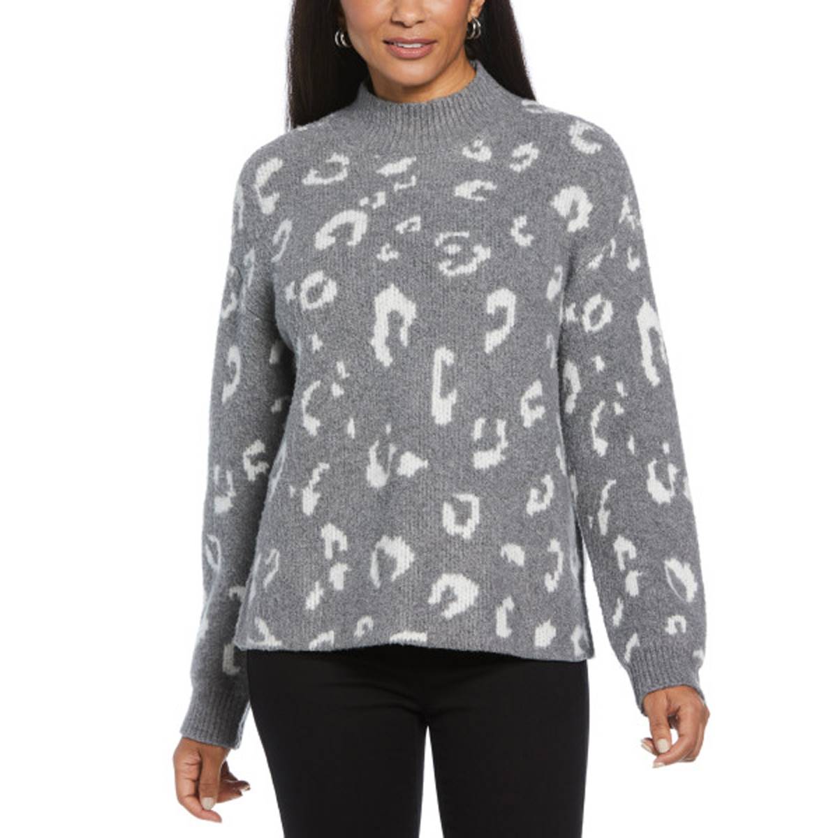 Womens Rafaella(R) Long Sleeve Cheetah Pullover Sweater