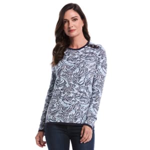 Womens Rafaella® Long Sleeve Shoulder Rivet Paisley Sweater