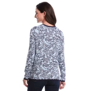 Womens Rafaella® Long Sleeve Shoulder Rivet Paisley Sweater