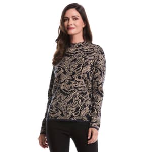 Womens Rafaella® Long Sleeve Mock Neck Paisley Sweater