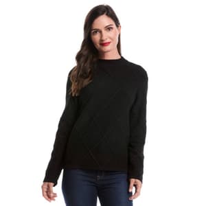 Womens Rafaella® Long Sleeve Mock Neck Diamond Stitch Sweater