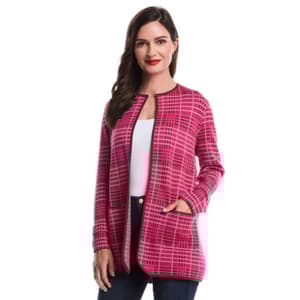 Womens Rafaella® Long Sleeve Plaid Patch Pocket Cardigan