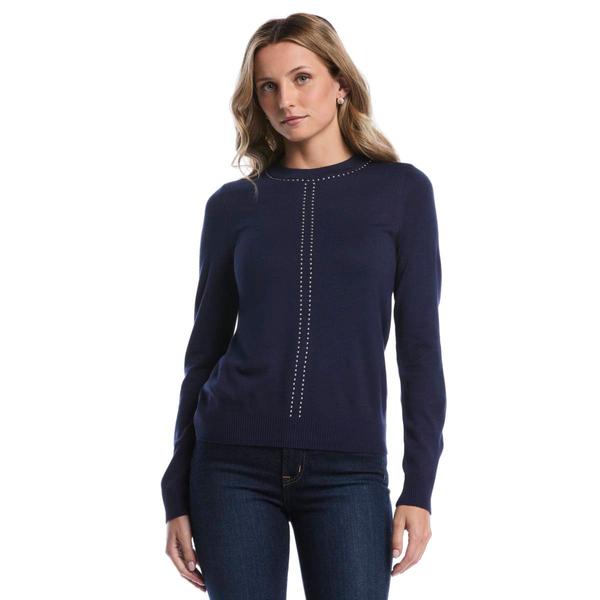Womens Rafaella(R) Long Sleeve Solid Studded Crew Neck Sweater alternate view