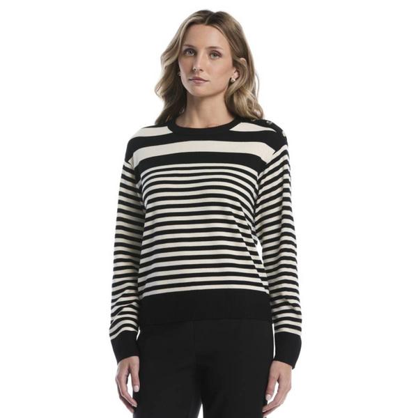 Petite Rafaella(R) Long Sleeve Stripe Crew Neck Sweater