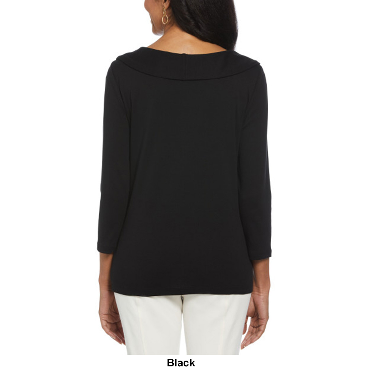 Petite Rafaella(R) 3/4 Sleeve Solid Marilyn Brooch Blouse