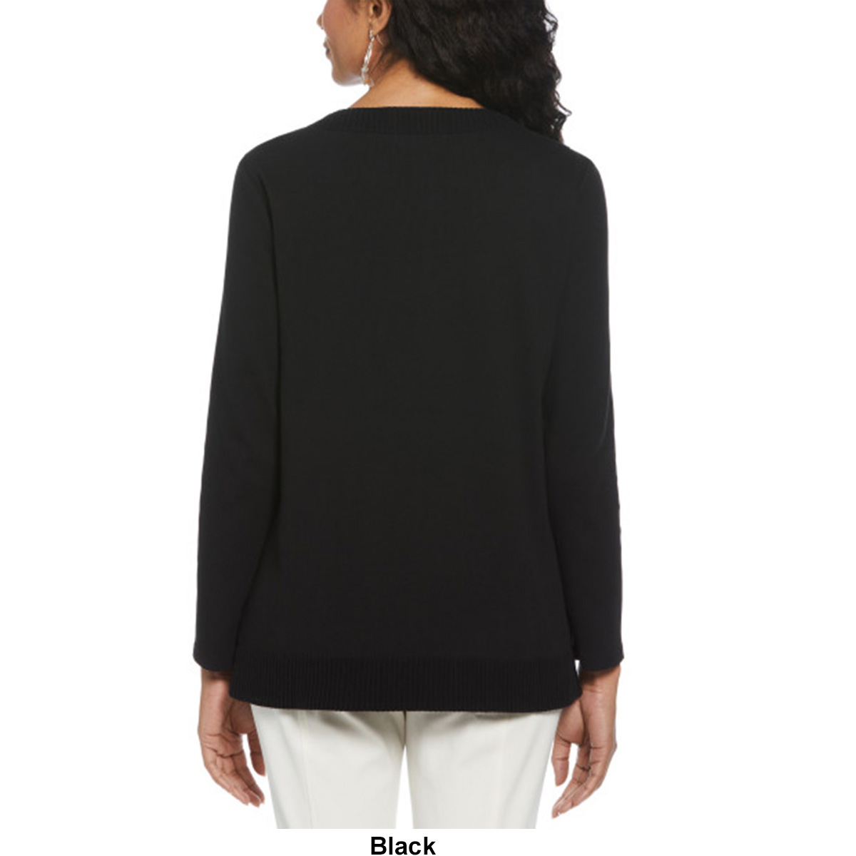 Petite Rafaella(R) Long Sleeve Split Hardware Neck Sweater