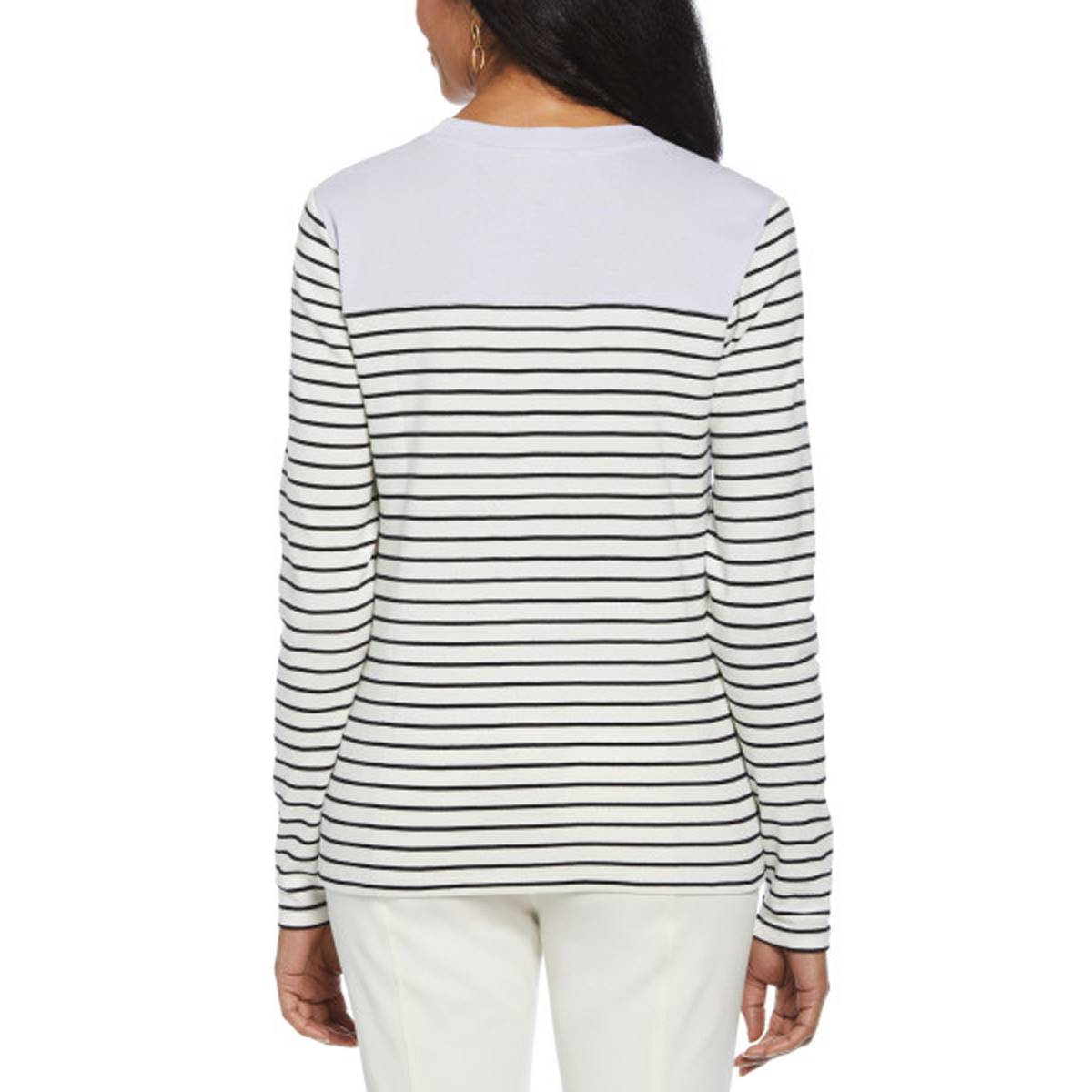 Womens Rafaella(R) Long Sleeve Stripe Button Shoulder Tee