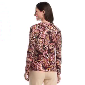 Womens Rafaella® Crew Neck Long Sleeve Paisley Blouse