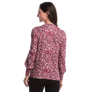 Womens Rafaella® Crew Neck Puff Sleeve Floral Paisley Blouse