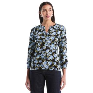 Womens Rafaella(R) 3/4 Sleeve Floral Henley Blouse
